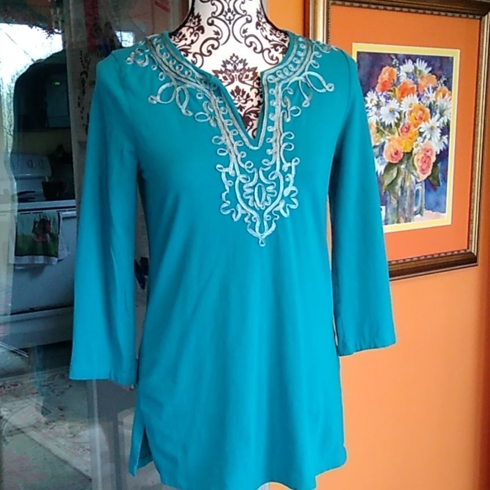 Jones New York Size M Embellished Green Top